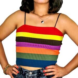 Cider Rainbow Thin Strap Cami Medium Pride Striped Ribbed